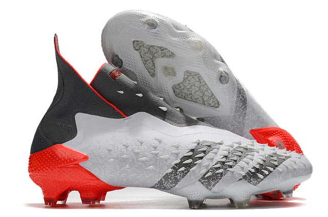 Adidas Predator Freak+ FG Soccer Cleats – High Top – White/Iron Metallic/Solar Red