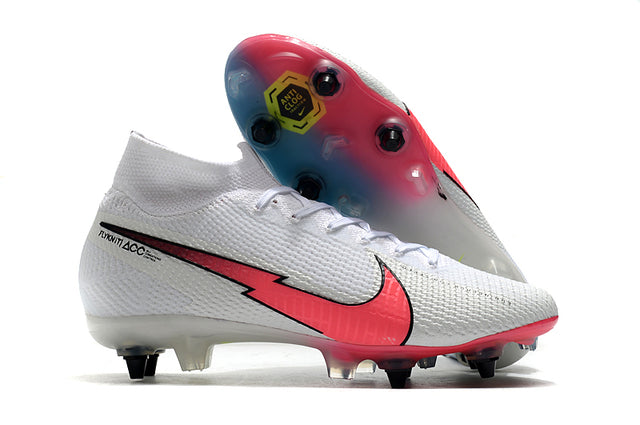 Nike Mercurial Superfly 7 Elite SG-PRO Anti-Clog Turf Soccer Cleats White/Pink/Blue - High Top