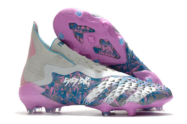 Adidas Predator Freak+ FG Soccer Cleats – High Top – Grey/Blue/Pink