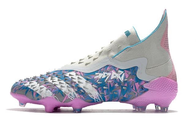Adidas Predator Freak+ FG Soccer Cleats – High Top – Grey/Blue/Pink