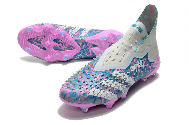 Adidas Predator Freak+ FG Soccer Cleats – High Top – Grey/Blue/Pink