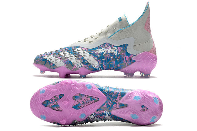 Adidas Predator Freak+ FG Soccer Cleats – High Top – Grey/Blue/Pink