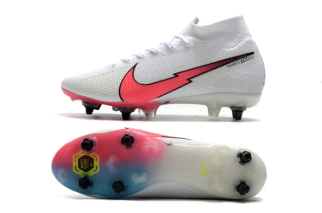 Nike Mercurial Superfly 7 Elite SG-PRO Anti-Clog Turf Soccer Cleats White/Pink/Blue - High Top