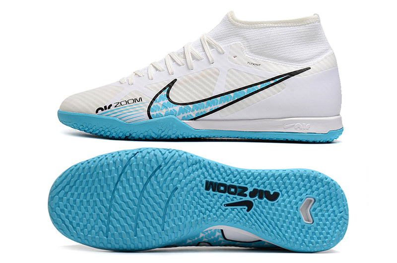 Nike Air Zoom Superfly 9 TF Futsal Shoes - White/Blue - High Top