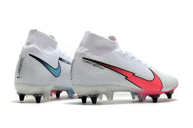 Nike Mercurial Superfly 7 Elite SG-PRO Anti-Clog Turf Soccer Cleats White/Pink/Blue - High Top